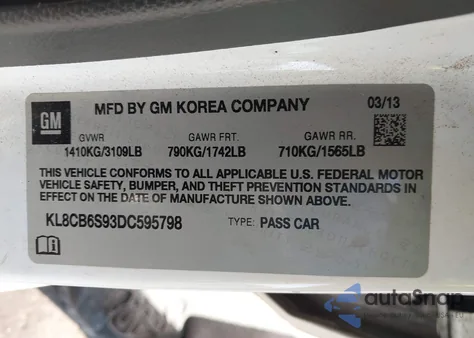 2013 Chevrolet Spark Ls Auto из США, поврежденный, VIN KL8CB6S93DC595798